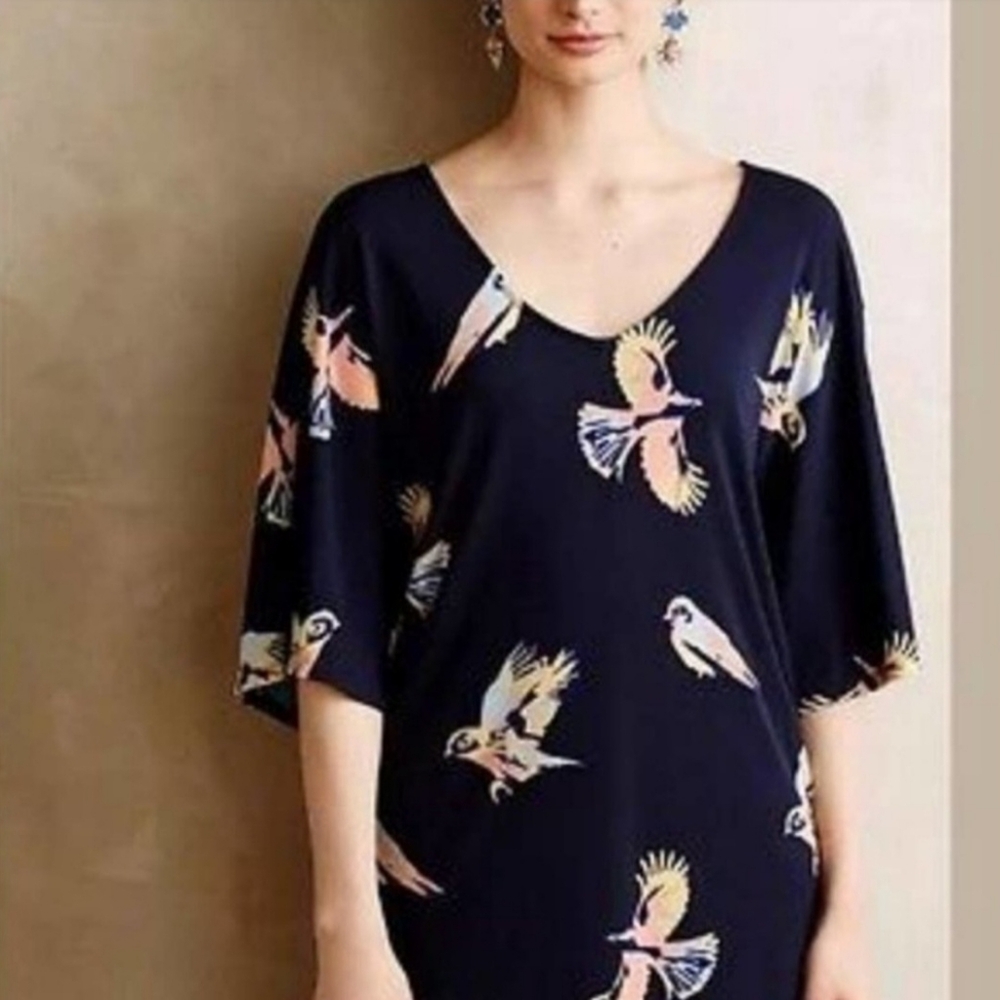 Anthropologie Deletta Fly Away Bird Navy Tunic - Picture 3 of 11